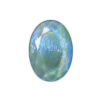 Oval Faceted Flat Back Crystal Glass Stone, Aqua Blue 3 Mexico Opals (16317), Czech Republic