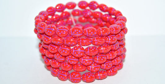 Ladybug Insect Pressed Glass Beads, Red 46420 (93190 46420), Glass, Czech Republic