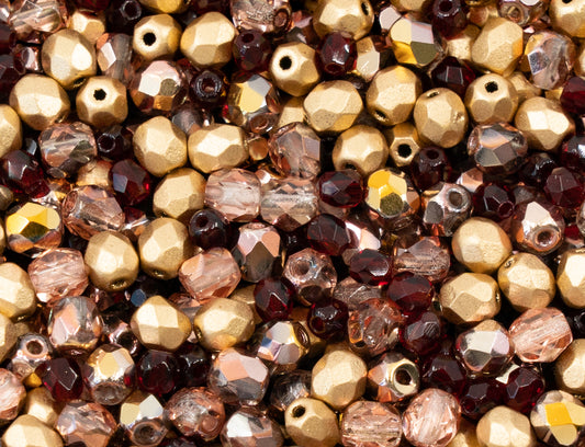 MIX of Faceted Fire Polished Pressed Czech Glass Beads, Sparkling Shiny MIX BCV