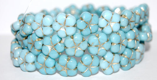 5-Petal Flower Pressed Glass Beads, Blue 54202 (63010 54202), Glass, Czech Republic