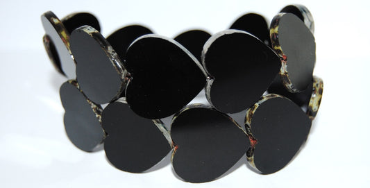 Table Cut Heart Beads, Black 43400 (23980 43400), Glass, Czech Republic
