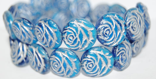 Round Flat Rose Flower Pressed Glass Beads, (6608 54201), Glass, Czech Republic