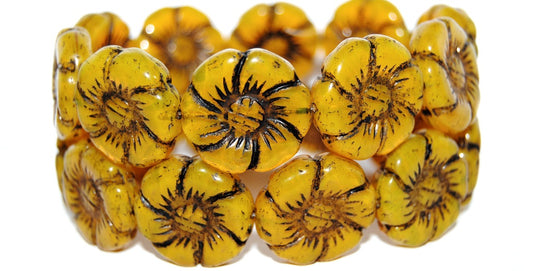 6-Petal Flower Pressed Glass Beads, Opal Yellow 23202 (81210 23202), Glass, Czech Republic