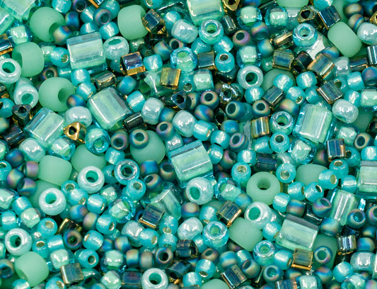 TOHO mix - small Rocailles, Seed Beads and Bugles, Japan, MIX turquoise (like 3203 - Take-Seafoam/Green)