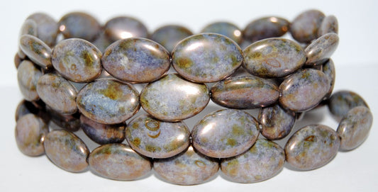 Oval Pressed Glass Beads, Stain With Luster Violet (65426), Glass, Czech Republic