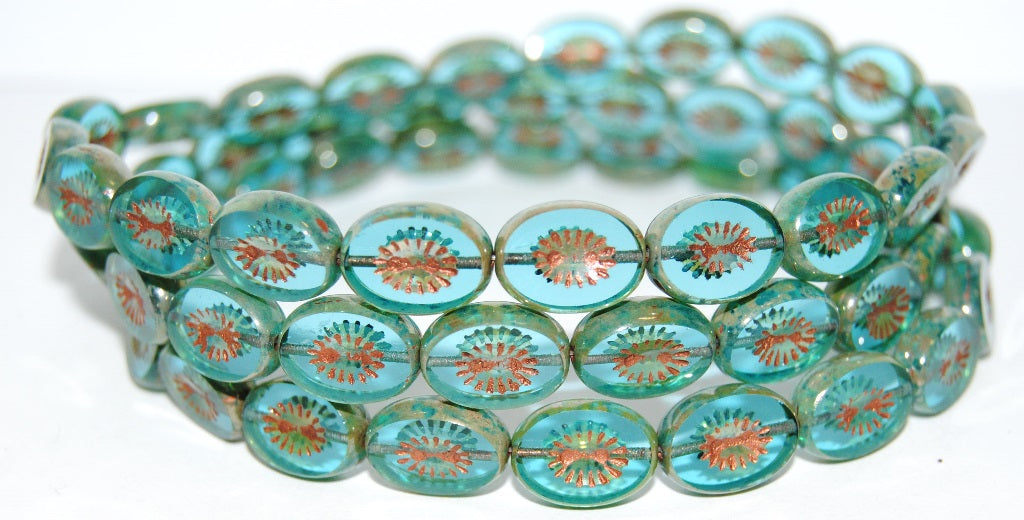 Table Cut Oval Beads Kiwi, Transparent Aqua 43400 55307 (60020 43400 55307), Glass, Czech Republic
