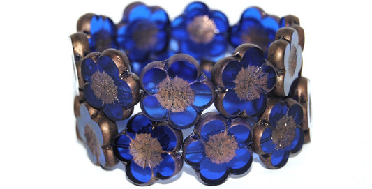 Table Cut Flower Beads Hibiscus, 21 Cobalt Bronze Matte (21 30050 14415M), Glass, Czech Republic