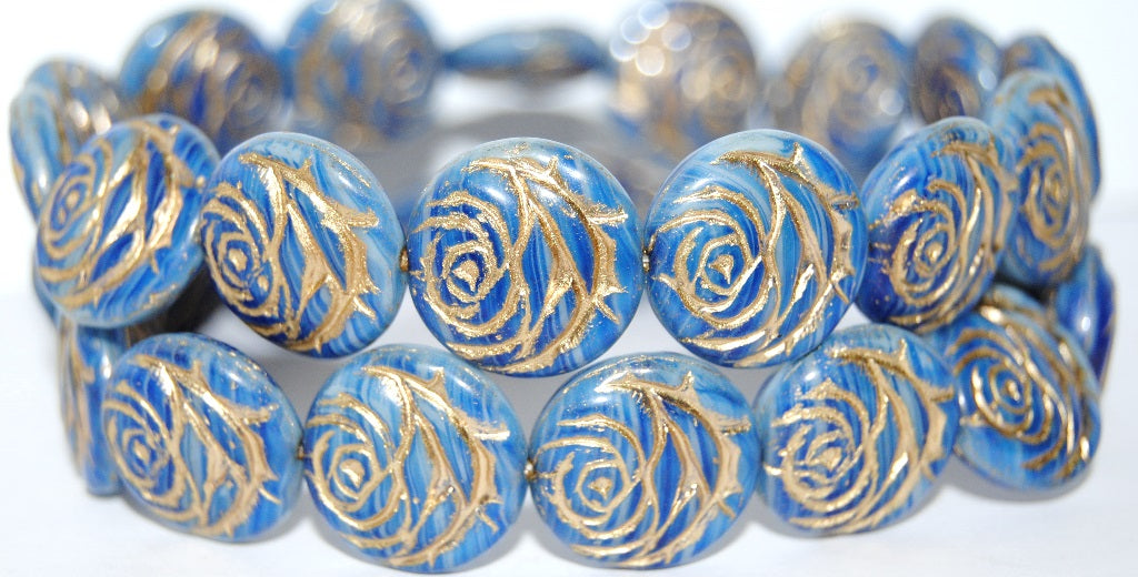 Round Flat Rose Flower Pressed Glass Beads, (65000 54202), Glass, Czech Republic
