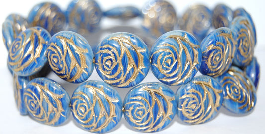 Round Flat Rose Flower Pressed Glass Beads, (65000 54202), Glass, Czech Republic