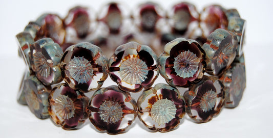 Table Cut Round Beads Hawaii Flowers, (27008 43400), Glass, Czech Republic