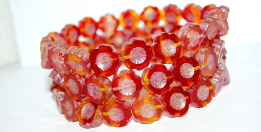 Table Cut Round Beads Hawaii Flowers, 9008002 Luster Cream (9008002 14401), Glass, Czech Republic