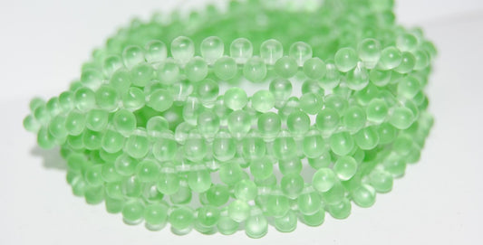 Pear Drop Pressed Glass Beads, Transparent Green Matte (50520 M), Glass, Czech Republic