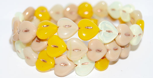 Heart Pressed Glass Beads, Mixed Colors Beige Silver Lined Crystal 54200 (Mix Beige 1 54200), Glass, Czech Republic