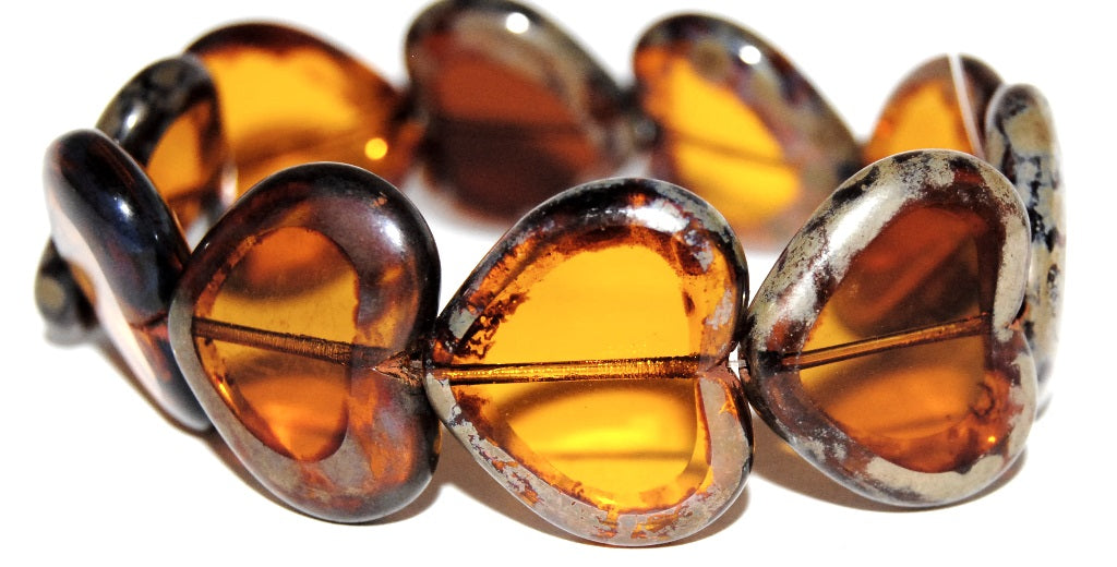 Table Cut Heart Beads, Topaz Mixed Colors (Topaz Mix), Glass, Czech Republic