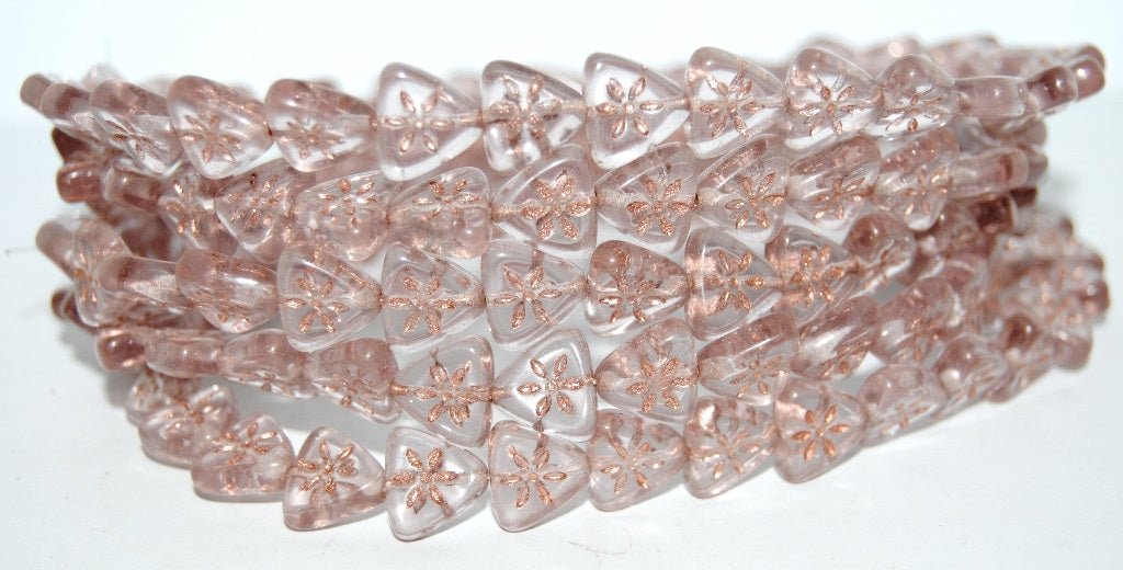 Triangle Flat Wit Flower Pressed Glass Beads, Transparent Light Amethyst 54200 (20020 54200), Glass, Czech Republic