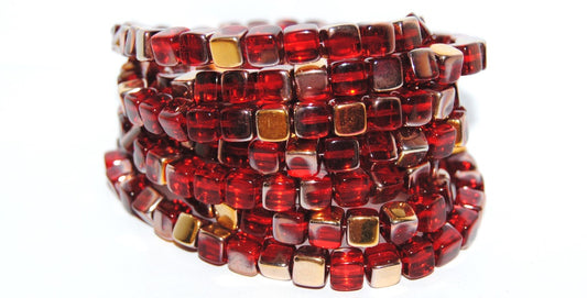 Cube Pressed Glass Beads, Ruby Red 27101 (90080 27101), Glass, Czech Republic