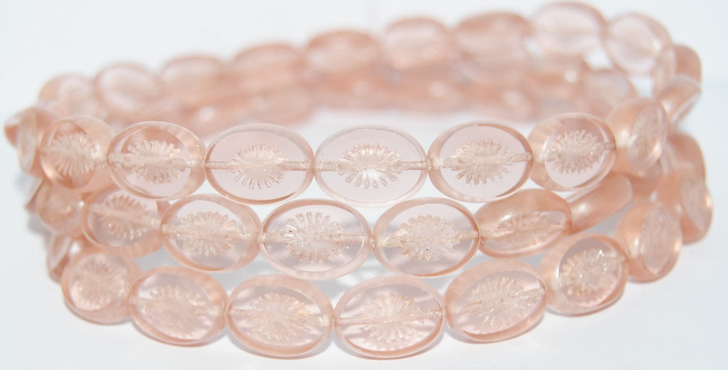 Table Cut Oval Beads Kiwi, Transparent Pink Luster Cream (70110 14401), Glass, Czech Republic