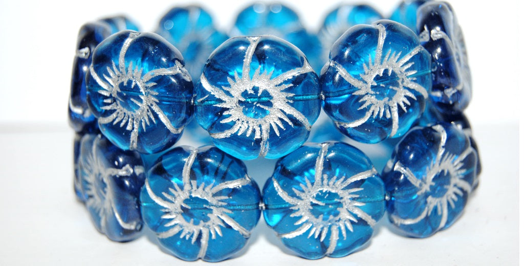 6-Petal Flower Pressed Glass Beads, (60070 54201), Glass, Czech Republic