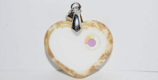 Table Cut Heart Beads Pendant, Pp Chalk White 43400 (Pp 3000 43400), Glass, Czech Republic