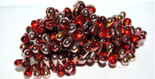 Pear Drop Pressed Glass Beads, Ruby Red 27101 (90080 27101), Glass, Czech Republic