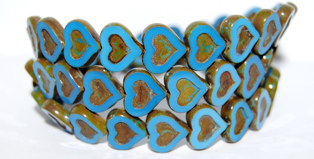 Table Cut Heart Beads With Heart, Blue Travertin (62010 86800), Glass, Czech Republic