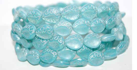 Tear Oval Pressed Glass Beads, Opal Aqua 54201 (61000 54201), Glass, Czech Republic