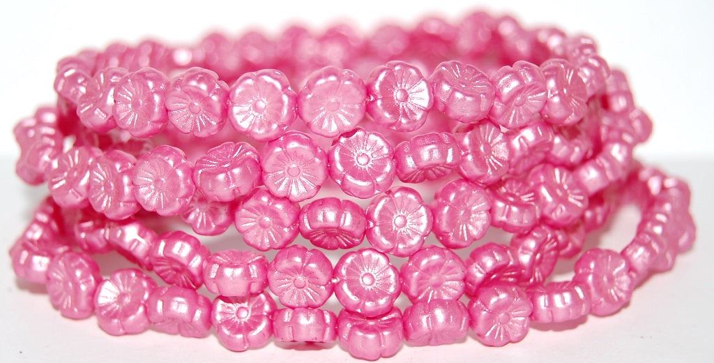 Hawaii Flower Pressed Glass Beads, Pink (25007), Glass, Czech Republic