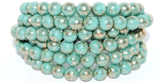 Round Pressed Glass Beads Druck, Turquoise 94401 (63130 94401), Glass, Czech Republic