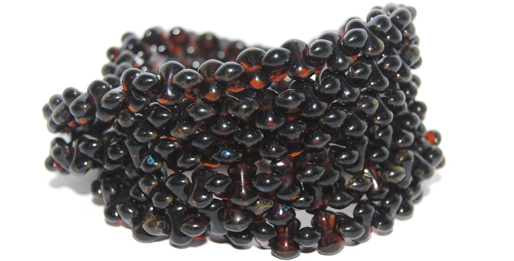 Bone Bow Pressed Glass Beads, Transparent Brown Travertin (10210 86800), Glass, Czech Republic