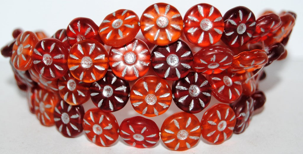 Flower Pressed Glass Beads, Mixed Colors Red 54201M (Mix Red 54201M), Glass, Czech Republic