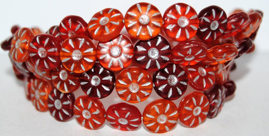 Flower Pressed Glass Beads, Mixed Colors Red 54201M (Mix Red 54201M), Glass, Czech Republic