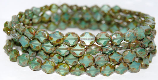 Table Cut Oval Beads, Opal Aqua Travertin (61100 86800), Glass, Czech Republic
