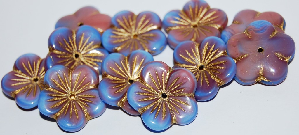 5 Petal Flower Pressed Glass Beads, (37724 54202), Glass, Czech Republic