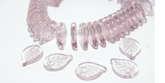 Leaf Pressed Glass Beads, Transparent Light Amethyst (20020), Glass, Czech Republic