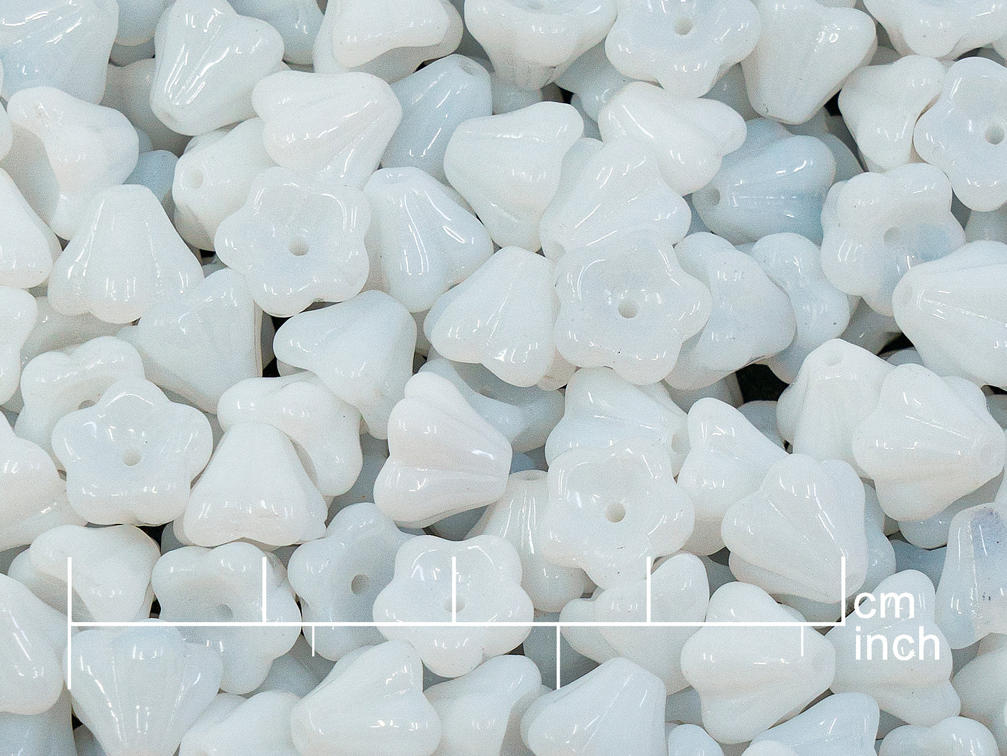 OUTLET 10 grams Bell Flower Beads, 6 x 8 mm, White (02010), Glass, Czech Republic