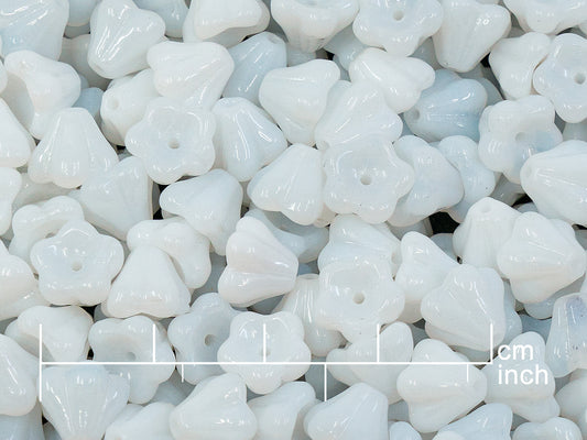 OUTLET 10 grams Bell Flower Beads, 6 x 8 mm, White (02010), Glass, Czech Republic