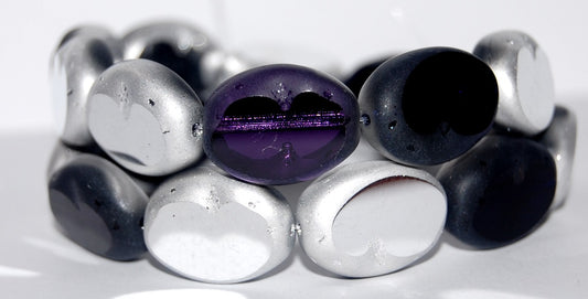 Table Cut Oval Beads, Transparent Light Amethyst Crystal Silver Half Coating (20310 27001), Glass, Czech Republic
