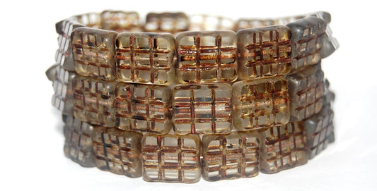 Table Cut Rectangle Beads With Grating, Gray Travertin (40010 86800), Glass, Czech Republic