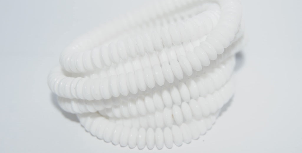 Flat Round Wheel Pressed Glass Beads, Chalk White (3000), Glass, Czech Republic