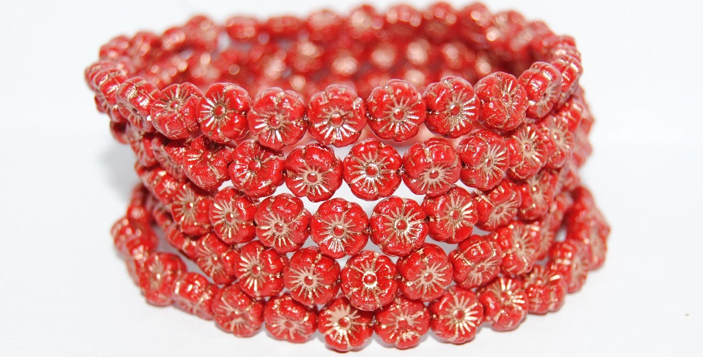 Hawaii Flower Pressed Glass Beads, Red 54200 (93190 54200), Glass, Czech Republic