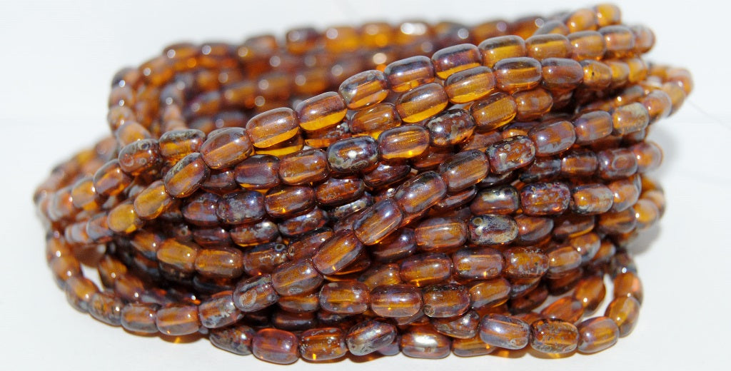 Olive Oval Pressed Glass Beads, Transparent Yellow 43400 (80010 43400), Glass, Czech Republic