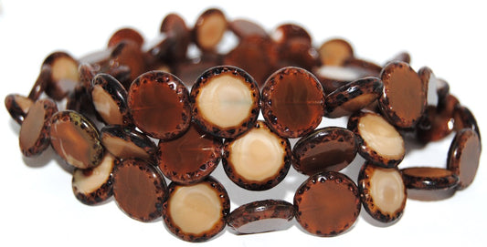 Table Cut Round Beads Sun, Brown Dk Travertin (Brown Dk 86800), Glass, Czech Republic