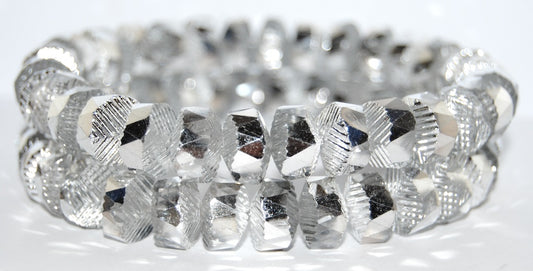 Faceted Cathedral Fire Polished Glass Beads, Crystal Silver Half Coating (27001), Glass, Czech Republic