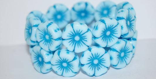 Hawaii Flower Pressed Glass Beads, Blue 46460 (63010 46460), Glass, Czech Republic