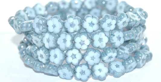 Table Cut Flower Beads, 1000 Luster Blue Full Coated (1000 14464), Glass, Czech Republic