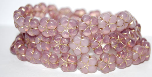 5-Petal Flower Pressed Glass Beads, Opal Pink 54202 (71010 54202), Glass, Czech Republic