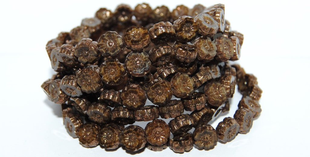 Table Cut Round Beads Hawaii Flowers, 16617 Bronze (16617 14415), Glass, Czech Republic
