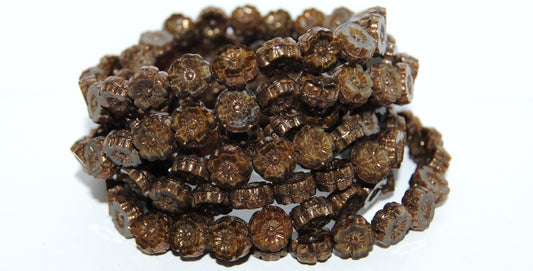 Table Cut Round Beads Hawaii Flowers, 16617 Bronze (16617 14415), Glass, Czech Republic