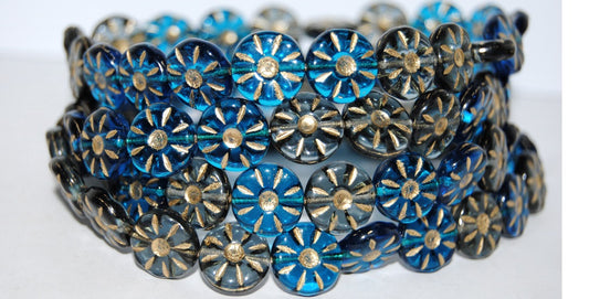 Flower Pressed Glass Beads, Mixed Colors Blue 54202 (Mix Blue 54202), Glass, Czech Republic