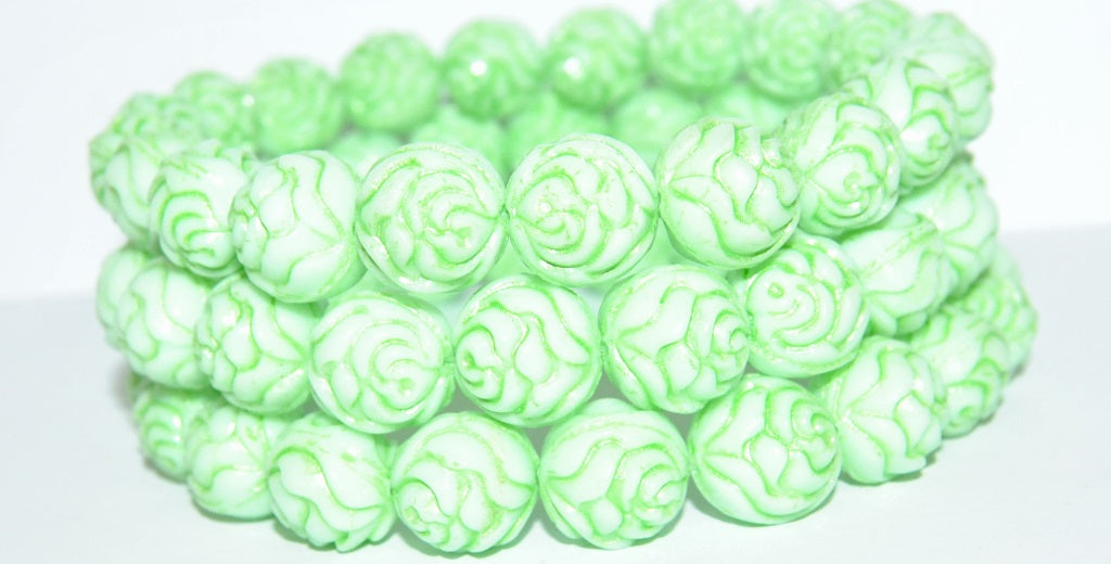 Round Rose Pressed Glass Beads, (52010 43813 Uranium), Glass, Czech Republic
